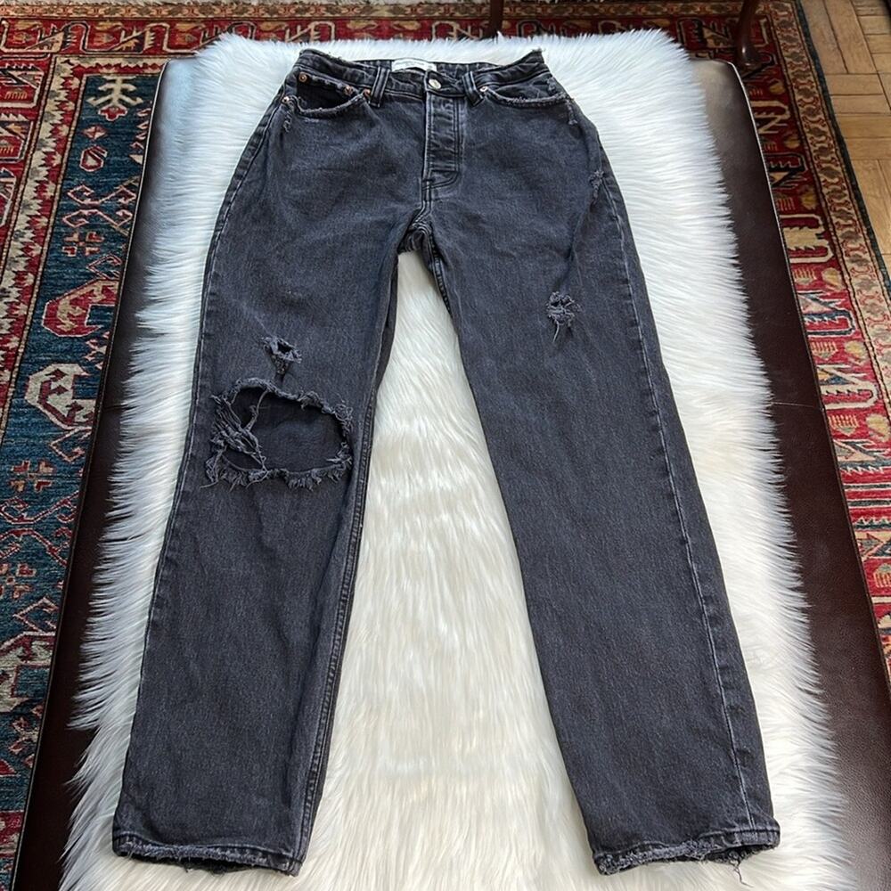 Abercrombie Black Curve Love High Rise Ripped Knee Dad Jeans
